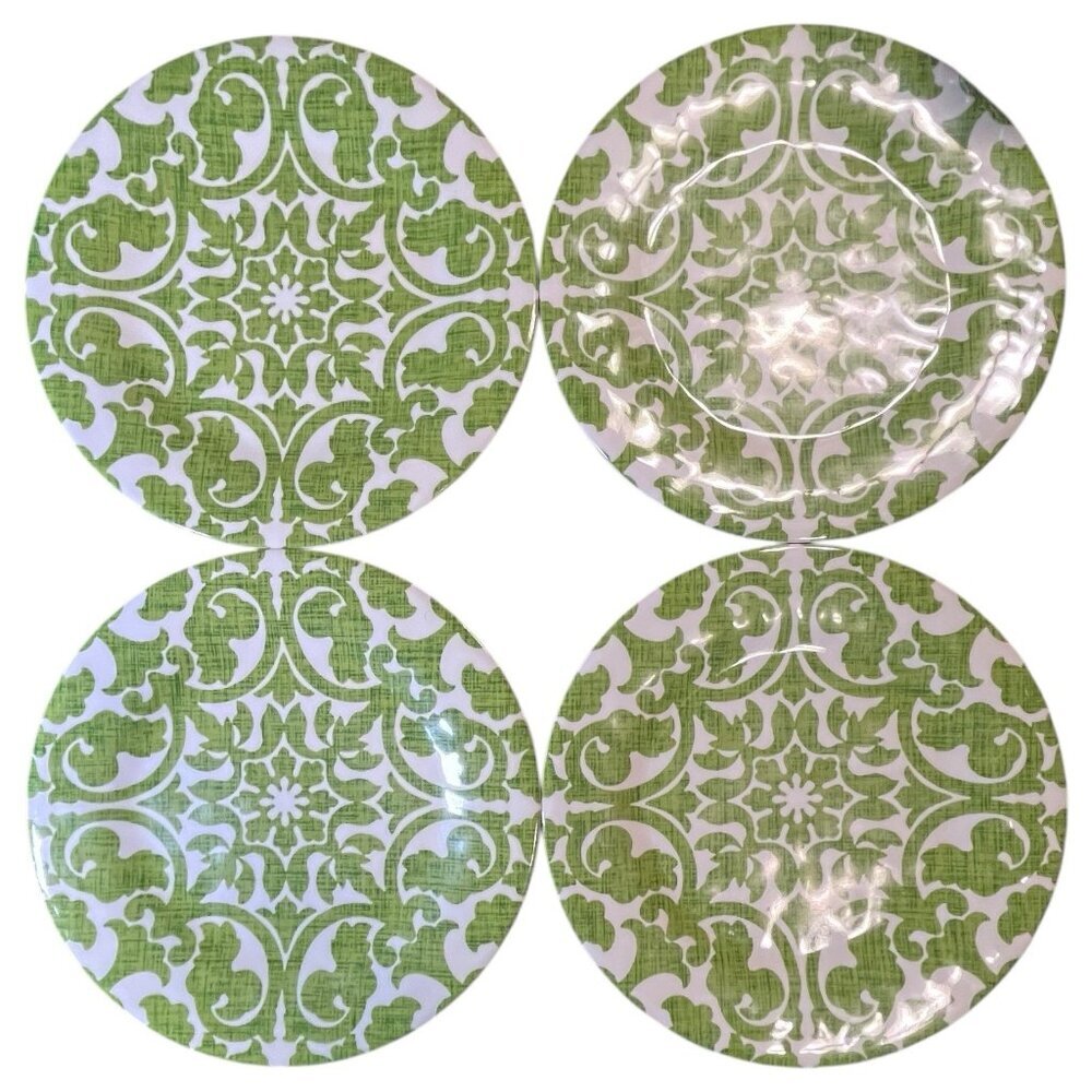 4 Pier 1 Royal Regal‎ Trellis Green Melamine 10.5" Dinner Plates